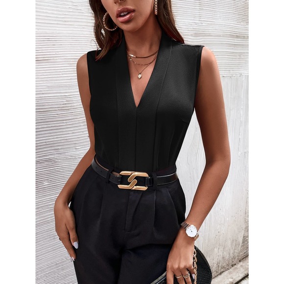 Sleeveless Press Crease Blouse Minimalist Business Casual navy blue - Picture 3 of 11